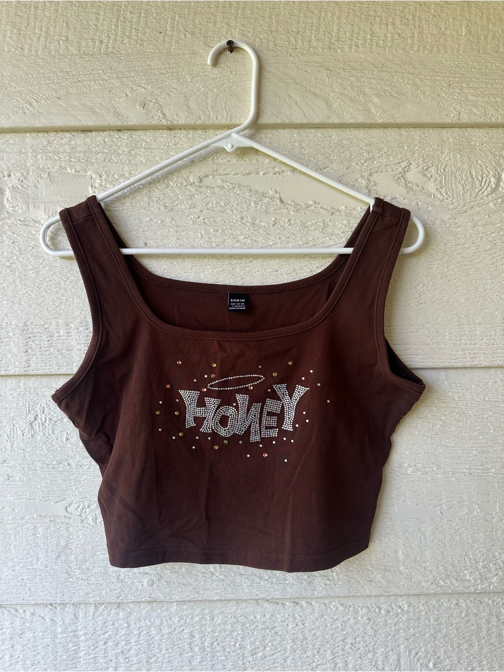 Brown rhinestone cropped tank
